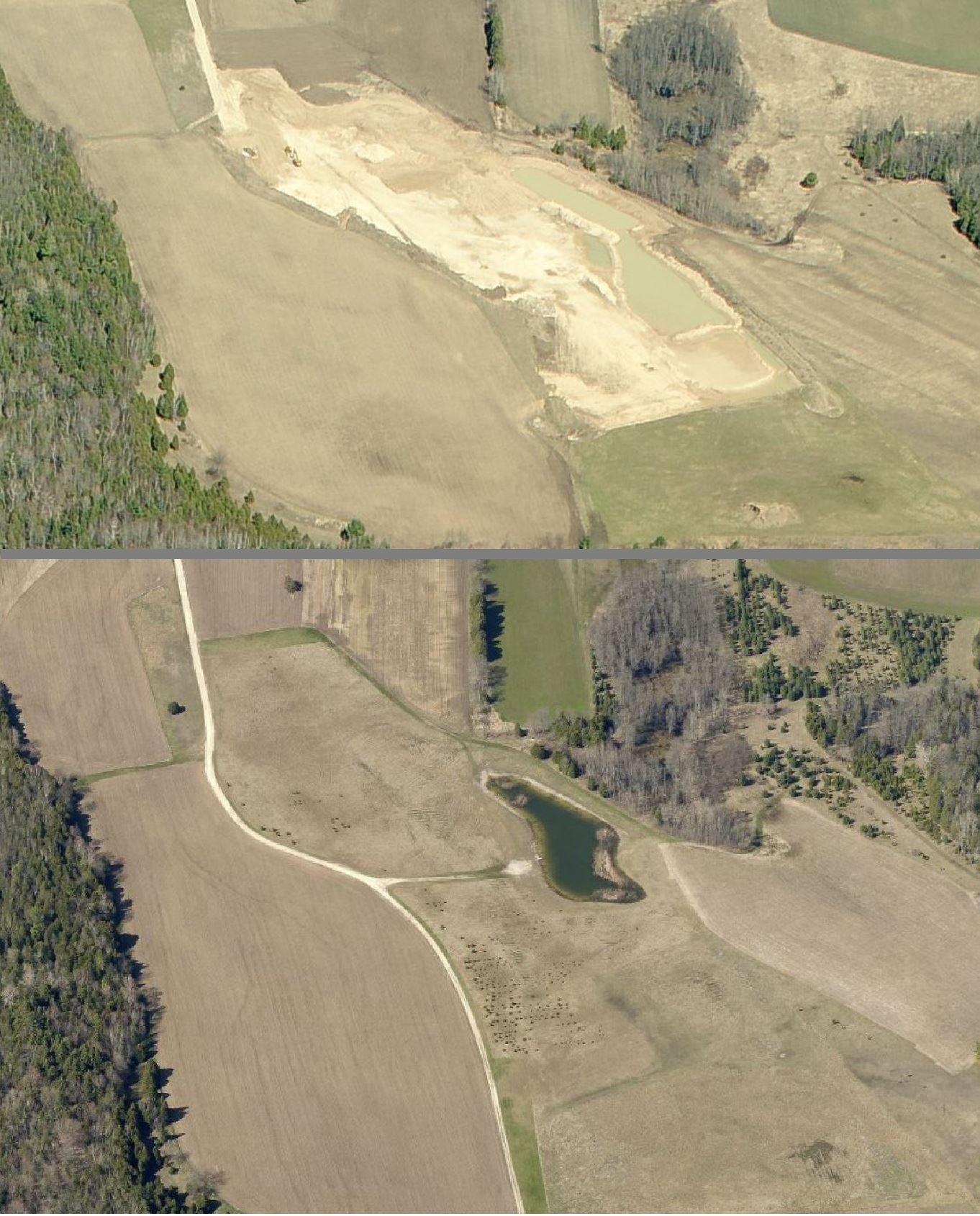 Aerial Photo of Nonmetallic Mine Reclamation Before and After